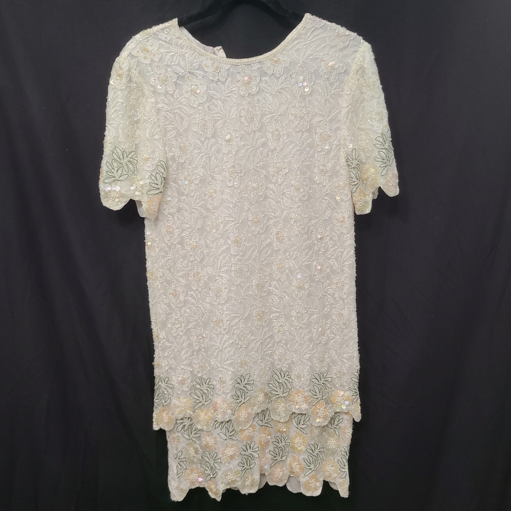 Larry KozarFully Beaded/ Sequin White Dress Size Vintage Formal